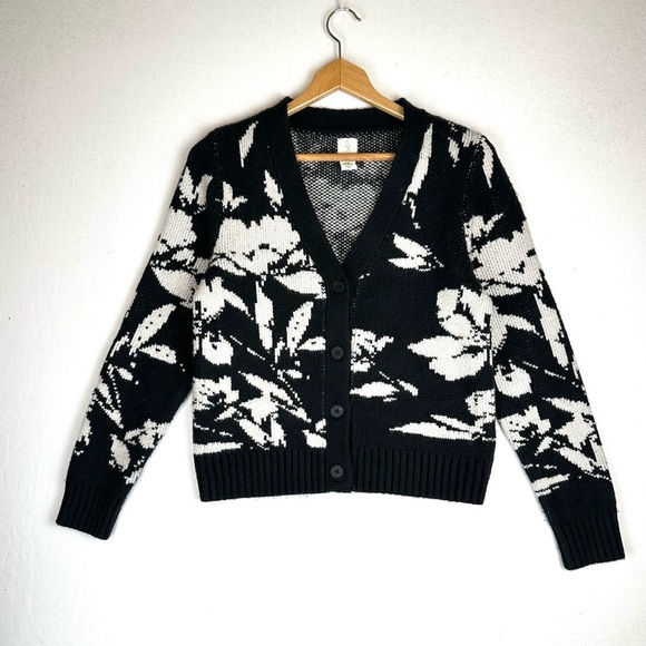 Joie Sweaters - Joie Floral V-Neck Button Cardigan Sweater Abstract